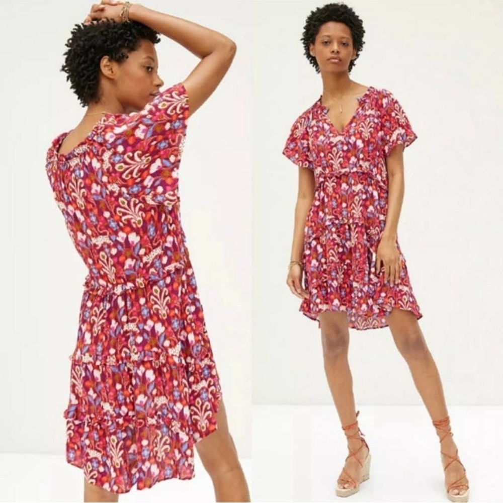 By Anthropologie Robin Tiered Mini Dress Women’s Size Medium in Raspberry Pink